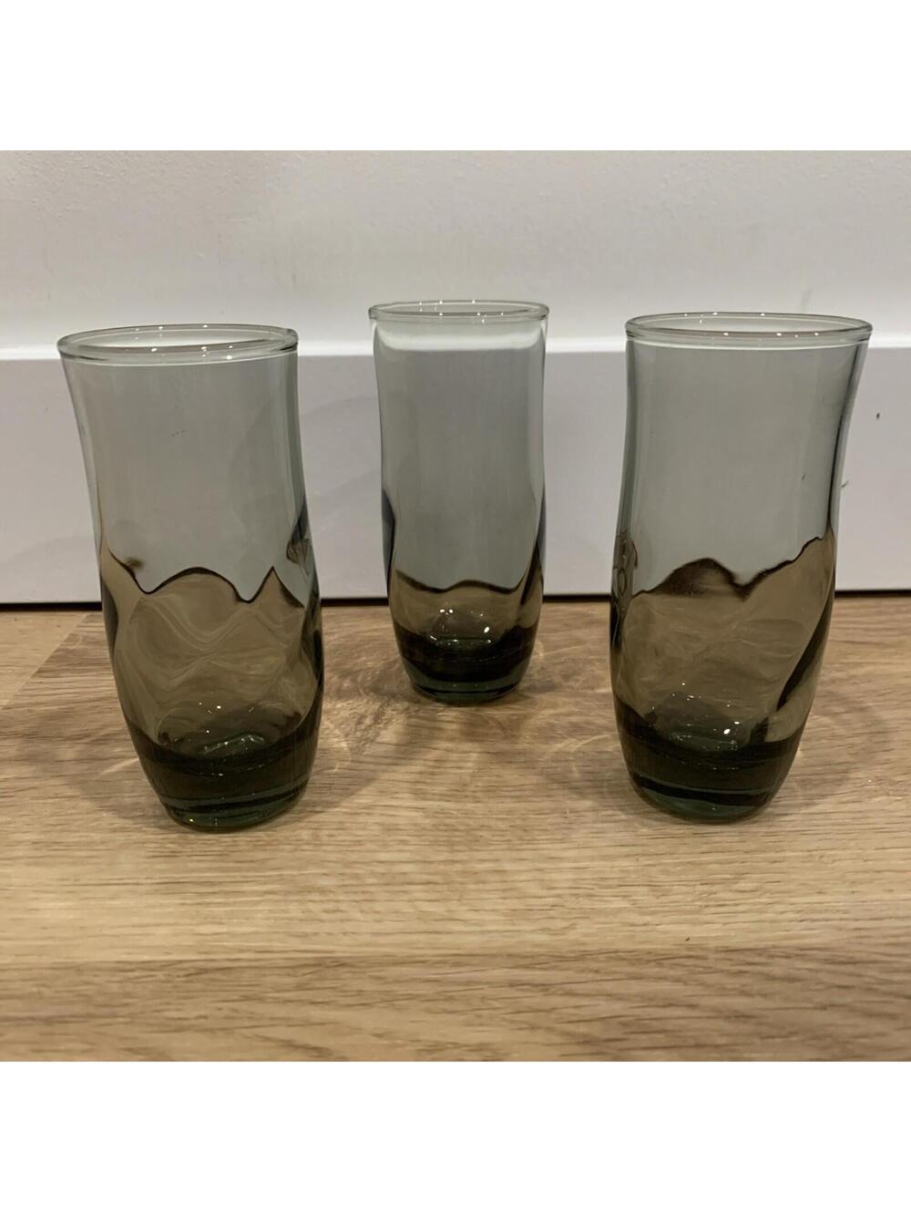 Vintage Libbey Smoke Drinking Glasses Set of 3 Shot Glasses Hand Spun
